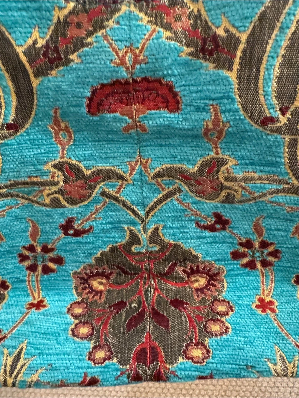 Turkish Turquoise Floral Jacquard Tote Bag , handmade of Turkish carpet